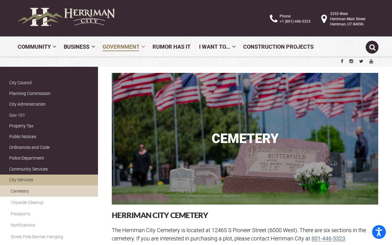 Herriman city directory reference, City Cemetery records and forms page