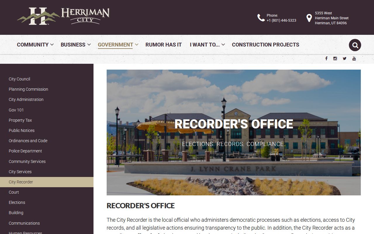 Herriman City Recorder records route for the Herriman residents directory