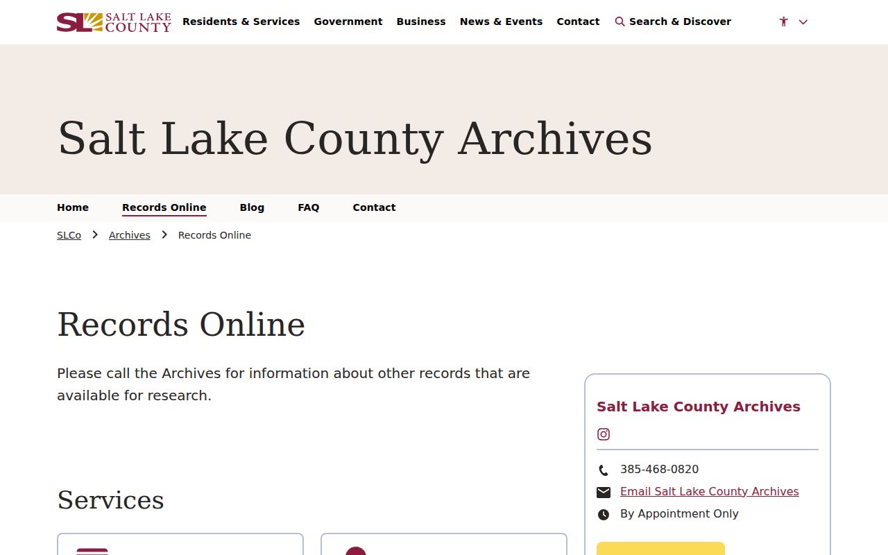 Salt Lake County Archives records search for historical Herriman residents directory research