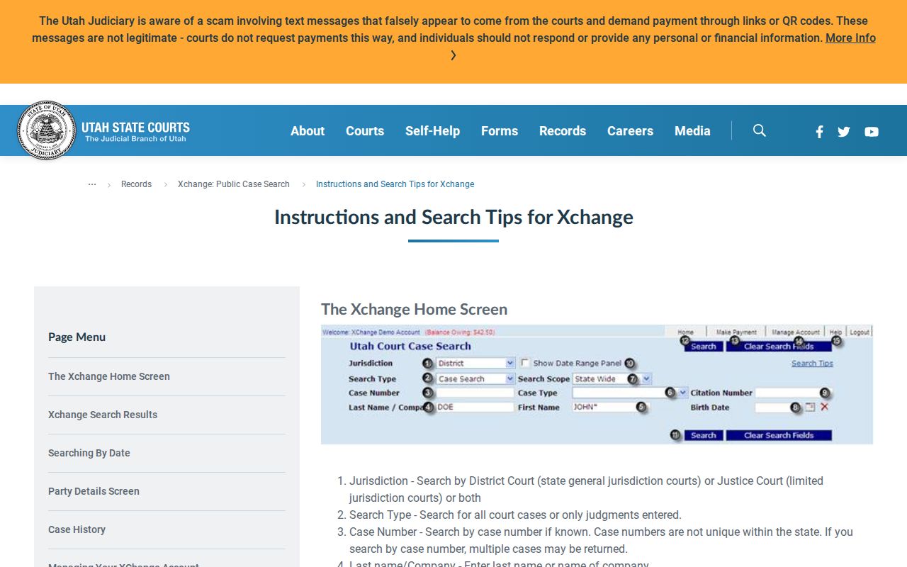 Herriman resident lookup Utah Courts Xchange search fields